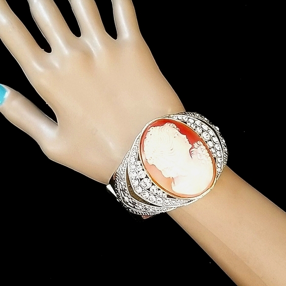 Amedeo NYC Cameo Rhinestone Gold Tone Cuff Bracelet - Picture 16 of 16